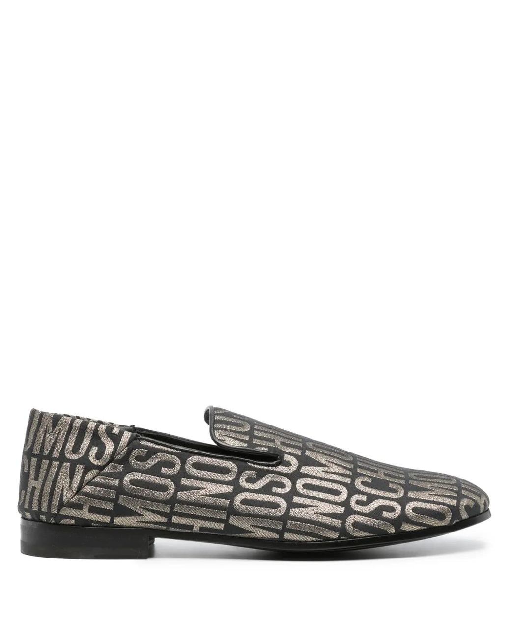 Moschino Gray Jacquard-Logo Almond-Toe Loafers for men