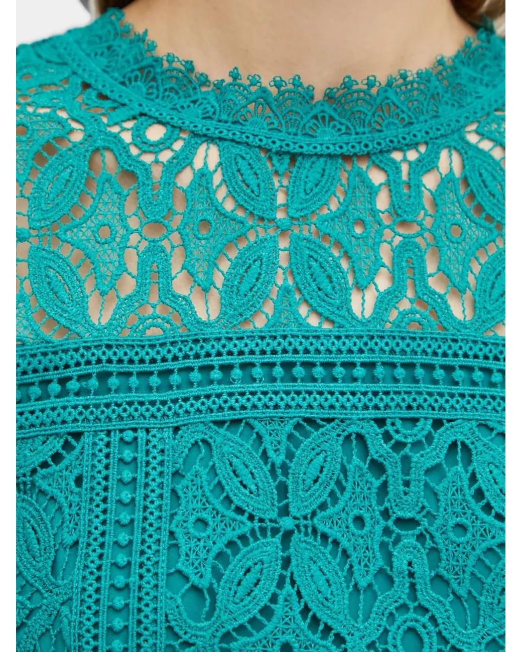 Morgan Blue Ormay Lace Short-Sleeve Top