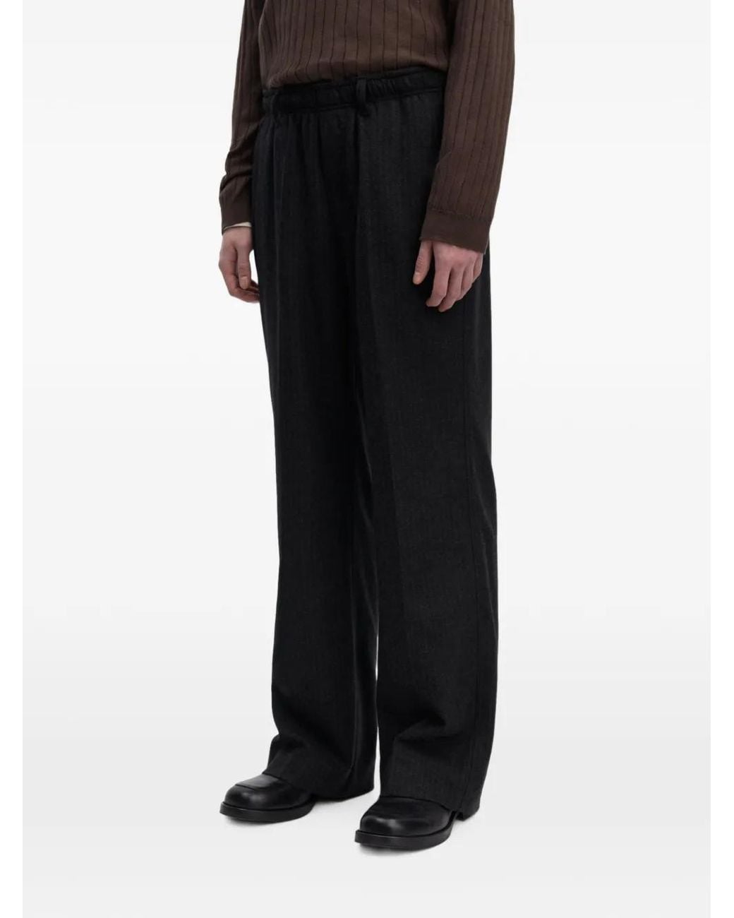 Another Aspect Black Pinstripe-Pattern Trousers for men