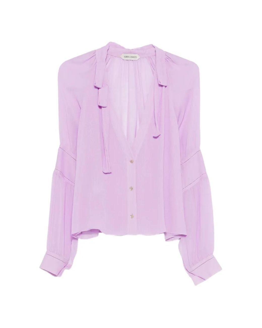 Alberta Ferretti Purple Tie-Neck Long-Sleeve Shirt