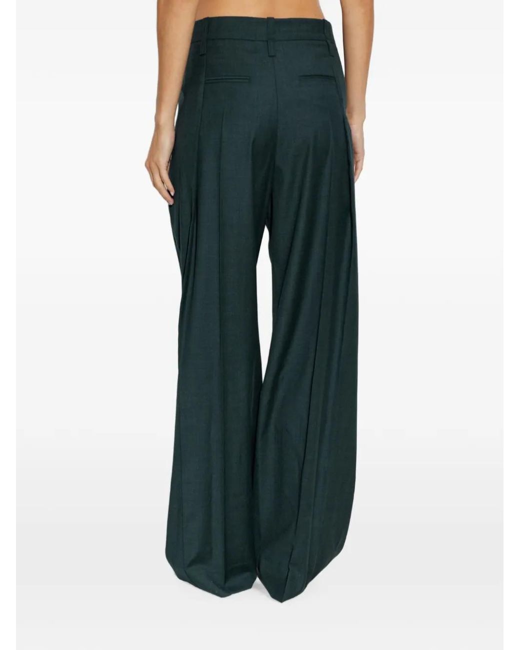 Victoria Beckham Green Ethel Pleated Wool High-Waisted Trousers