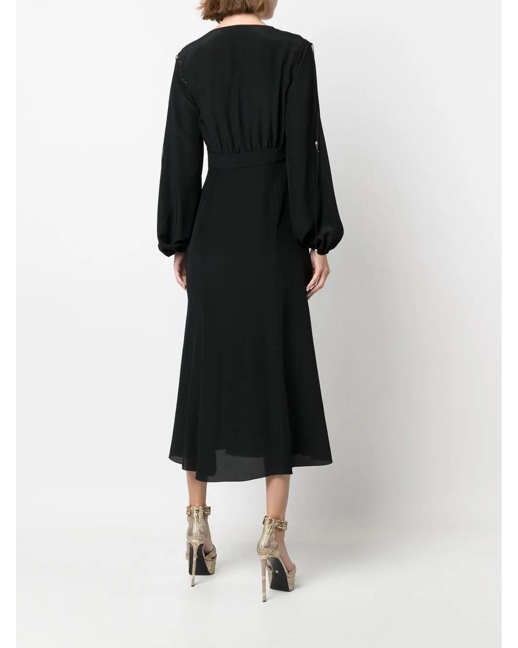 Roberto Cavalli Black Front-slit Silk Midi Dress