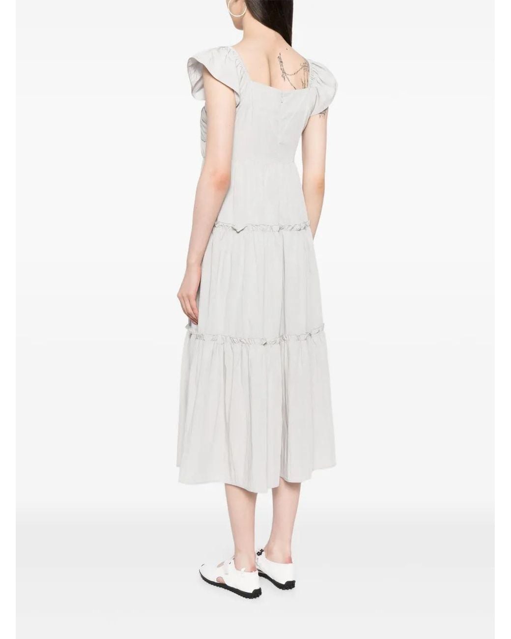 B+ AB White Pleated Tiered Midi Dress