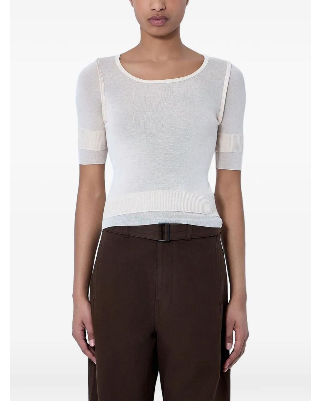 Lemaire White Haut Sans Coutures Trompe L'Oeil En Soie Viscose