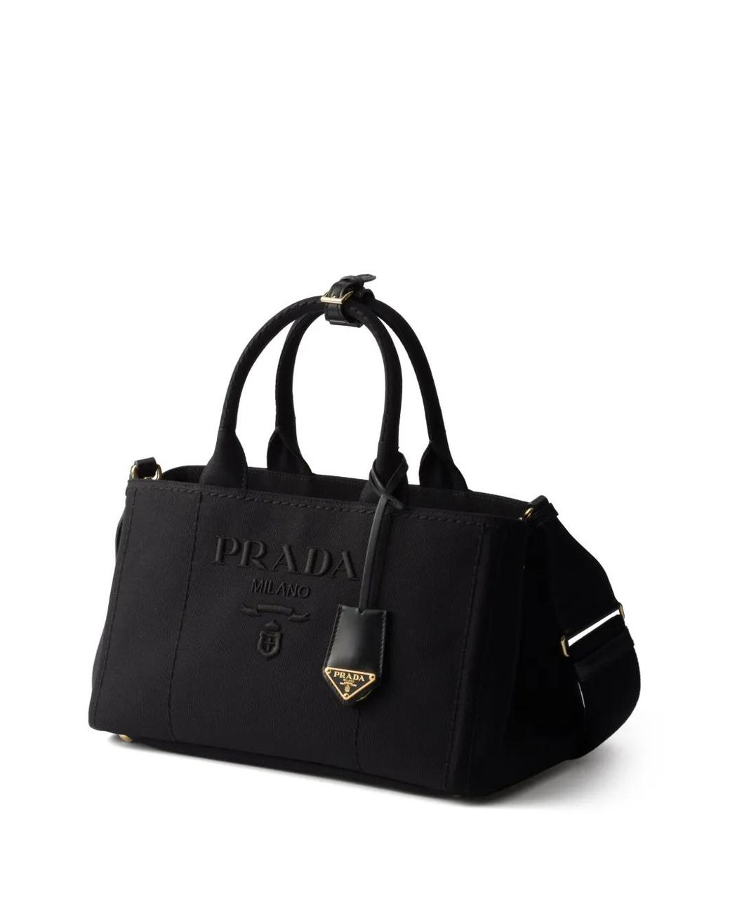 Prada Black Jardinière Large Cotton Canvas Handbag