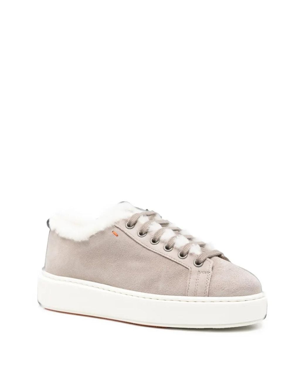 Santoni White Round Toe Sneakers