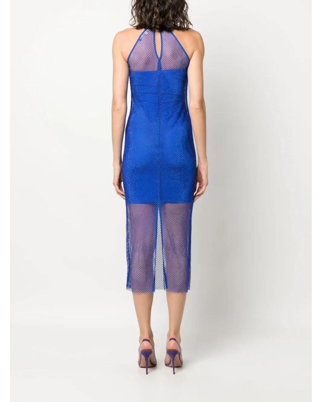 Patrizia Pepe Blue Rhinestone-Embellished Mesh Midi Dress