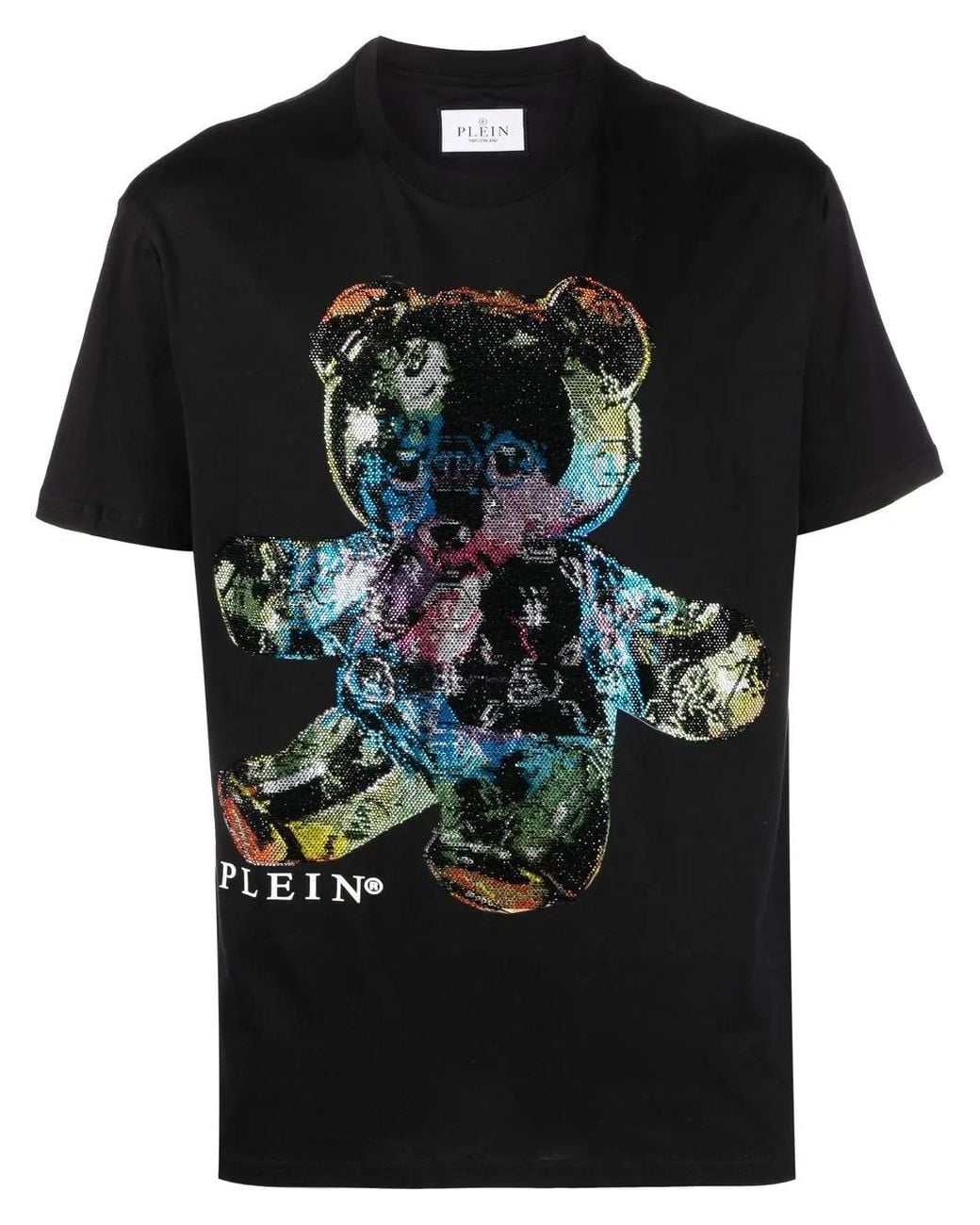 Philipp Plein Black Rhinestone-Embellished Teddy-Print T-Shirt for men