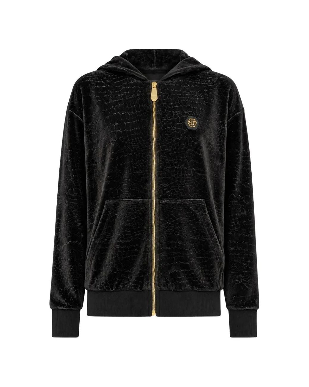 Philipp Plein Black Chenille Zip Hoodie Cocco