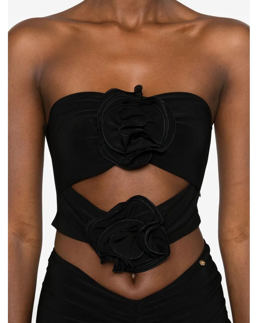 Nissa Black Floral-Appliqué Skirt Set