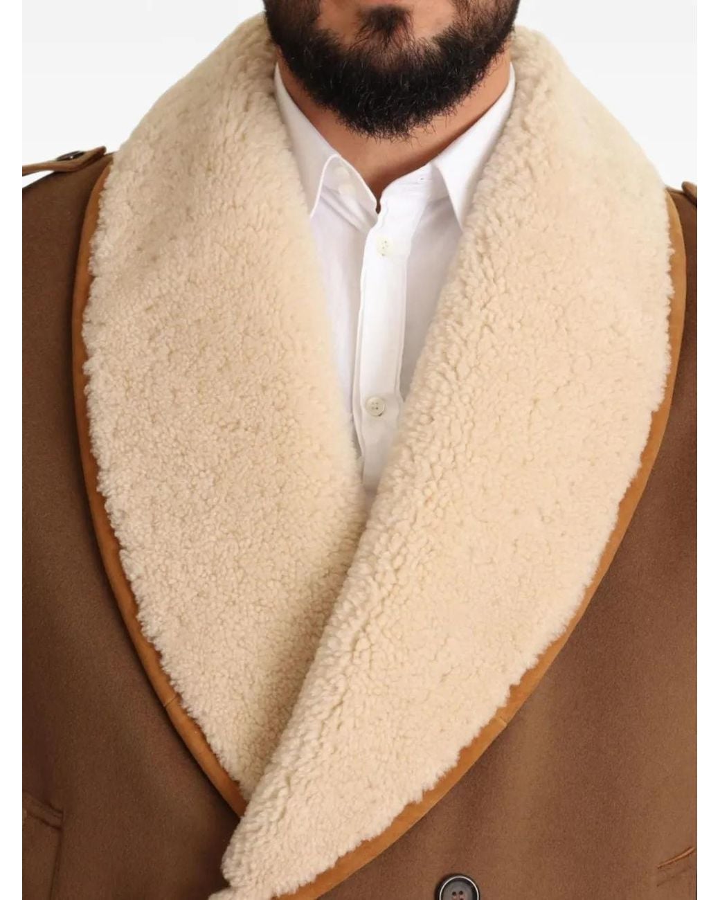Dolce & Gabbana Brown Double-Breasted Shearling-Collar Jacket for men