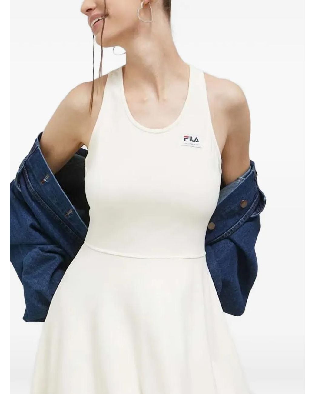 Fila Blue Mini Logo-Patch Cross-Back Dress
