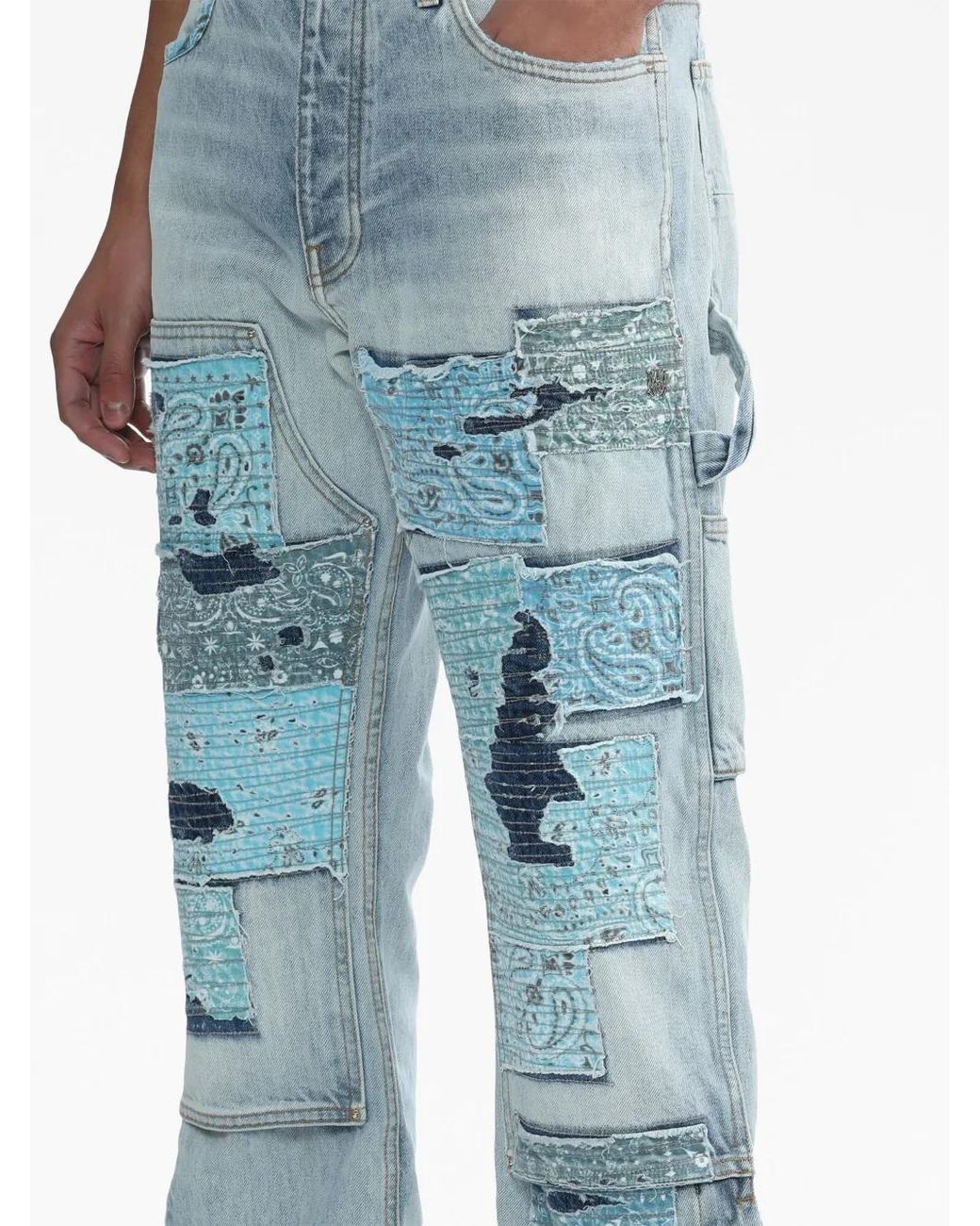 Amiri Blue High-Rise Patchwork-Detail Jeans for men