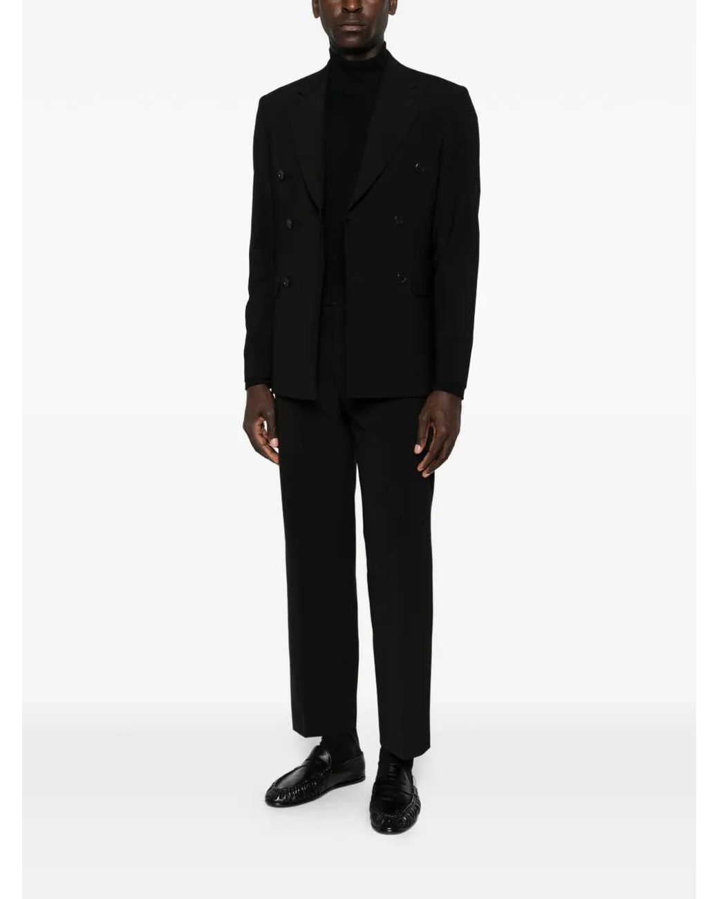 Amaranto Black Double-Breasted Peak-Lapel Jacket for men