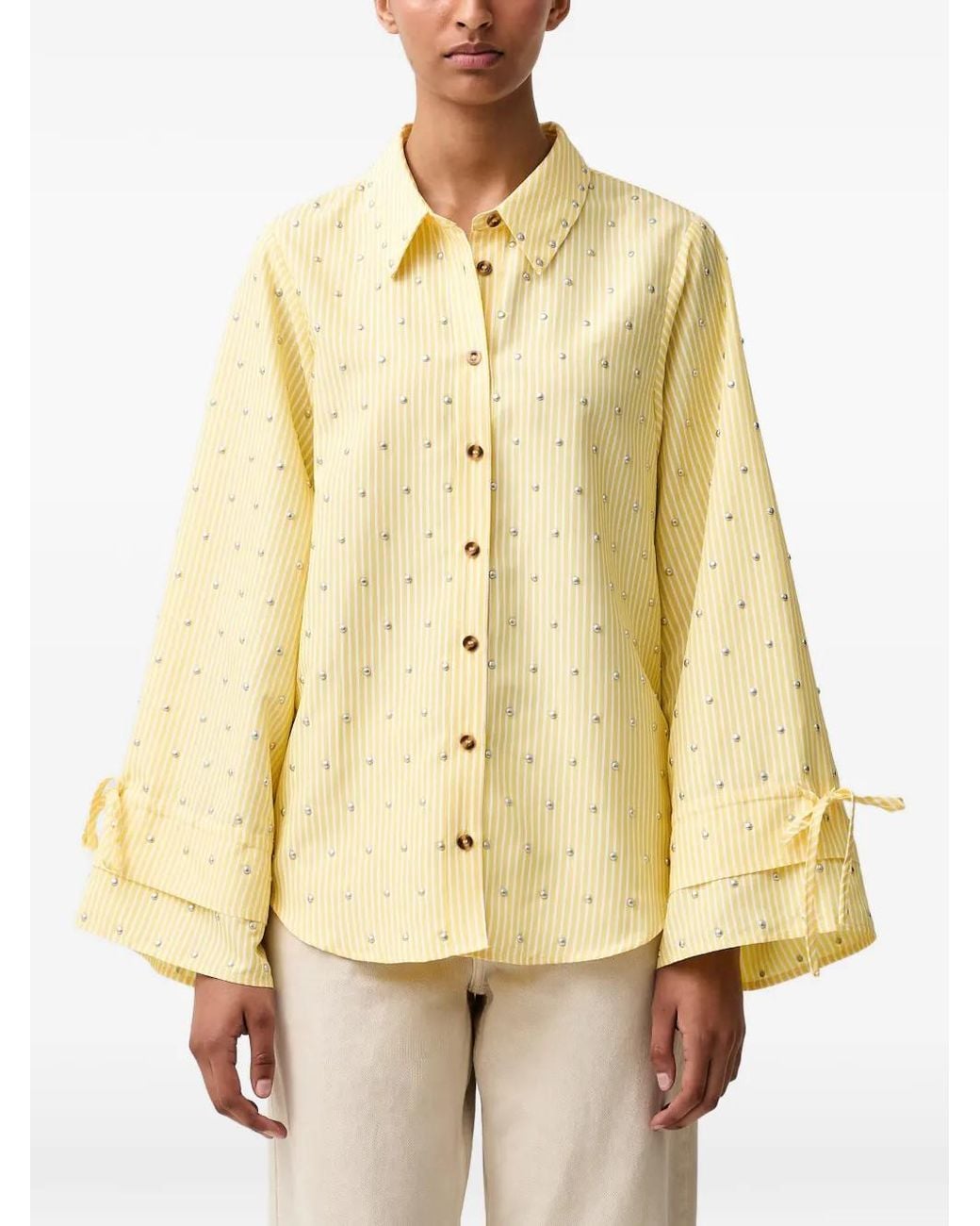 Never Fully Dressed Gestreepte Blouse Met Studs in het Natural