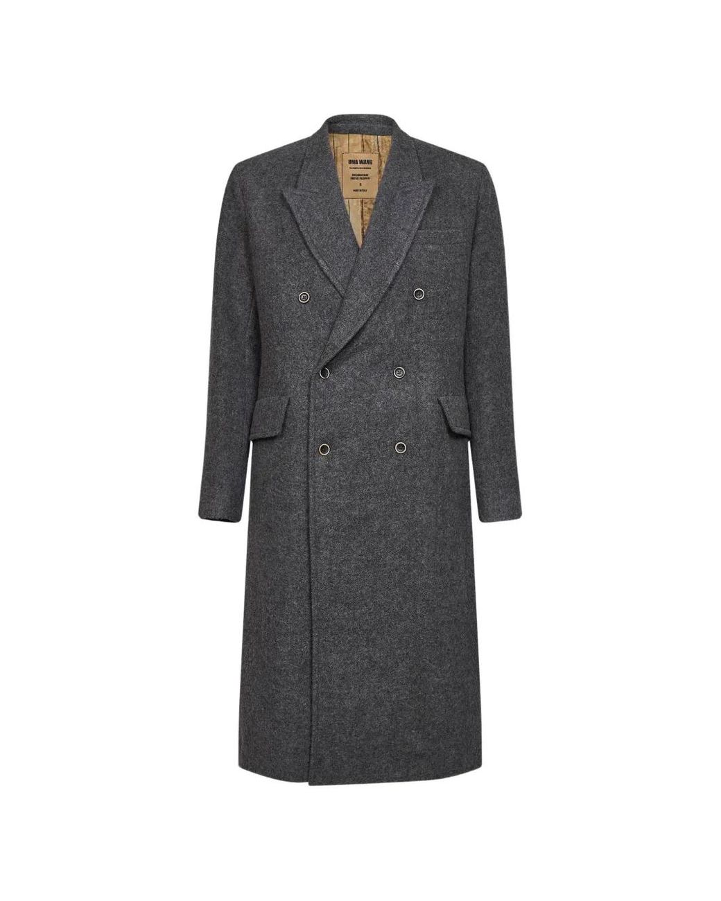 Uma Wang Gray Double-Breasted Peak-Lapel Coat for men