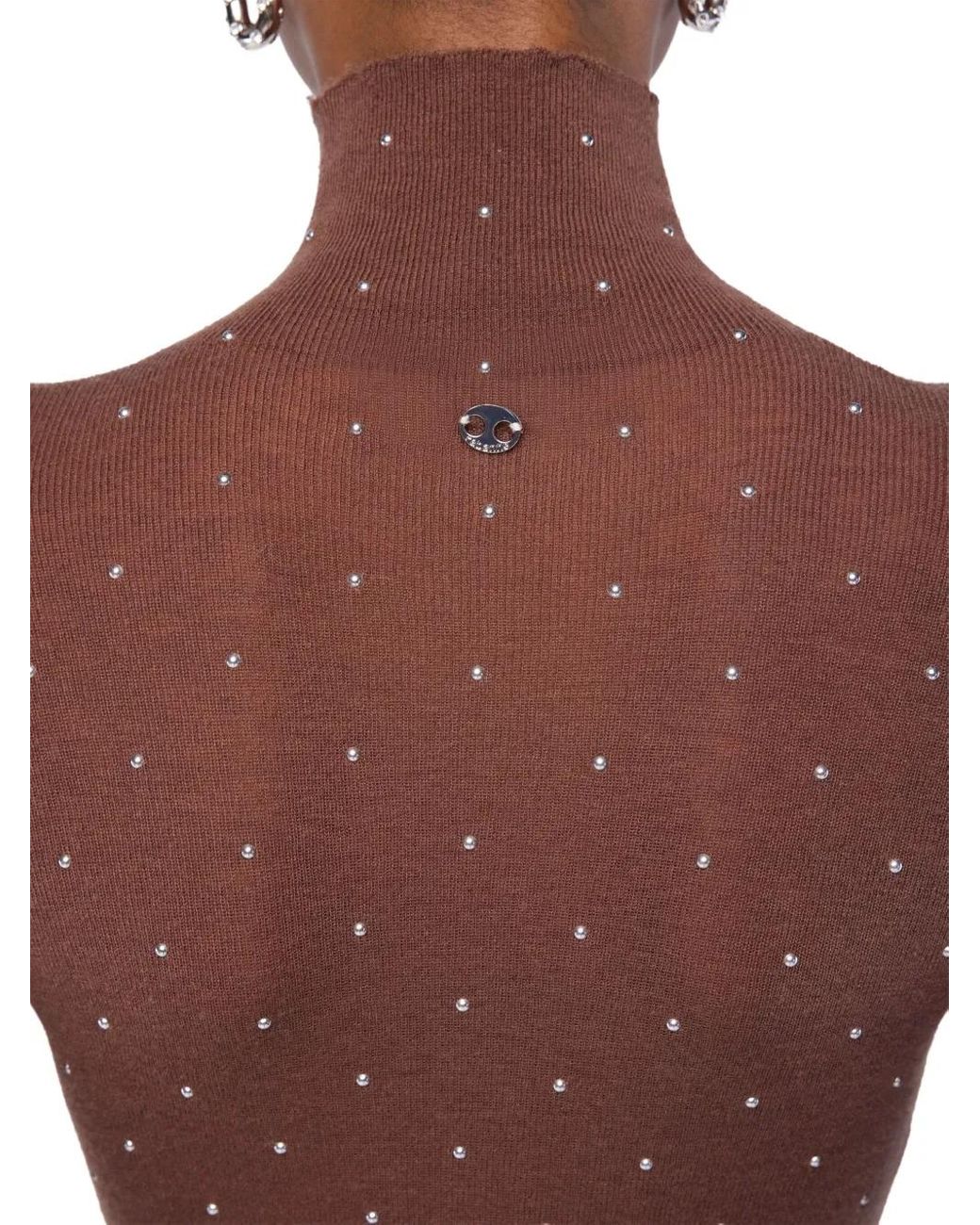 Rabanne Brown Embellished-Details Turtleneck Top