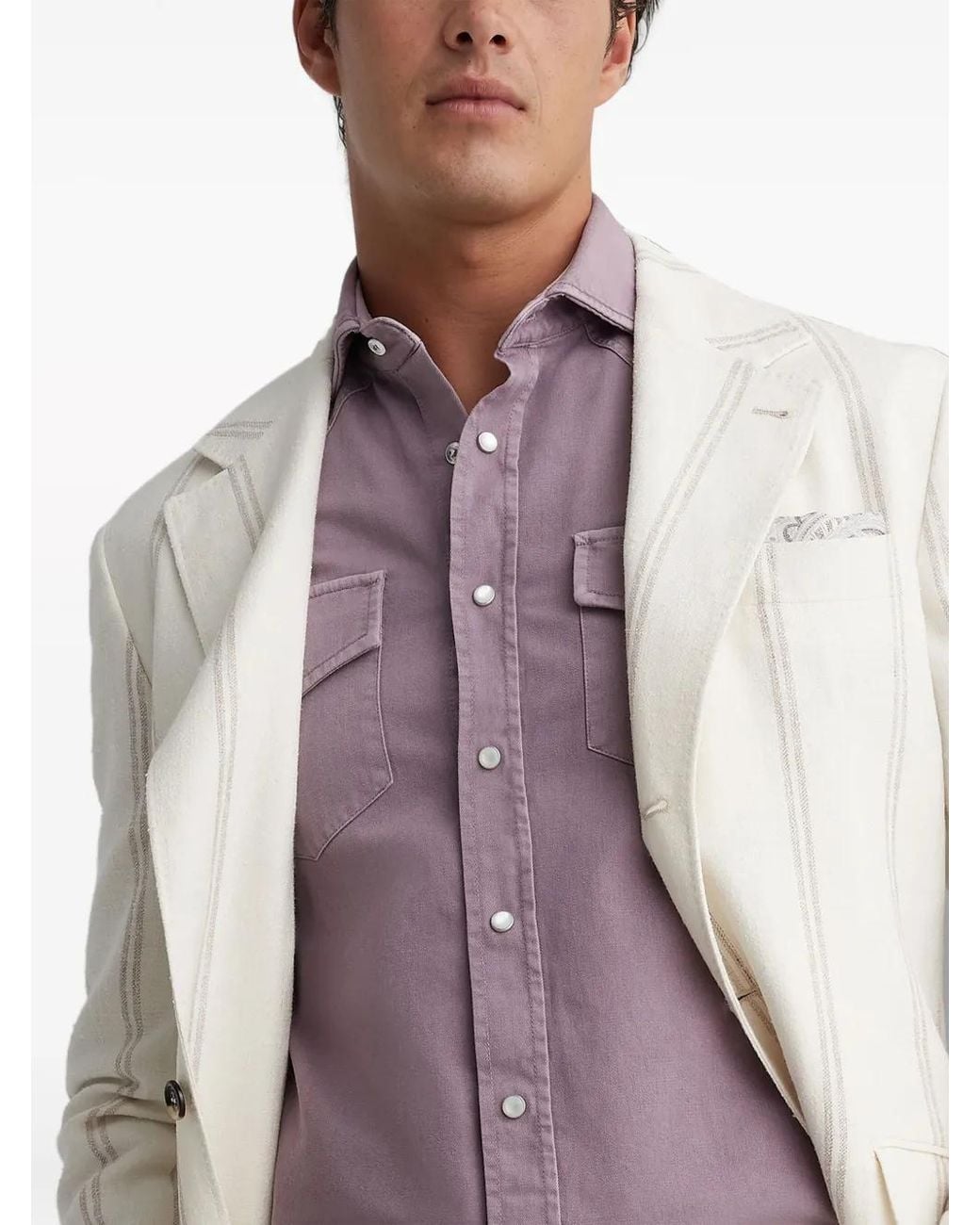 Brunello Cucinelli White Striped Single-Breasted Blazer for men