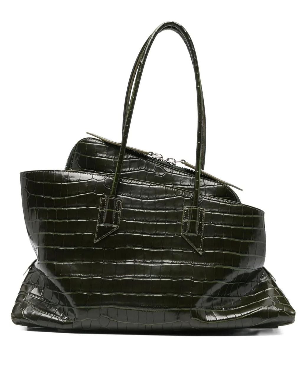 The Attico Black La Passeggiata Croc Embossed Medium Tote Bag