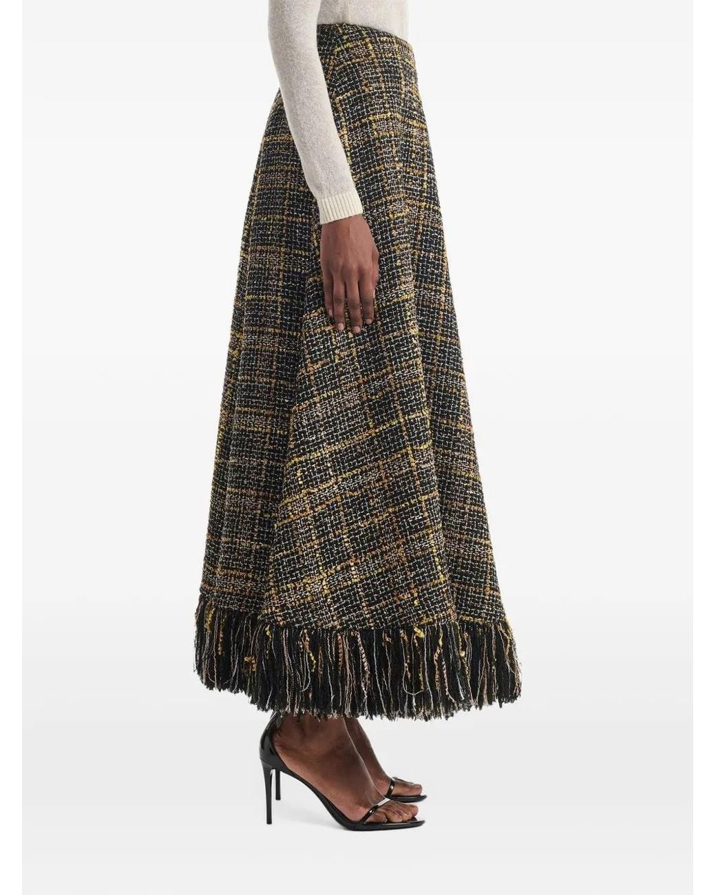 Altuzarra White Varda Plaid-Fringe Maxi Skirt