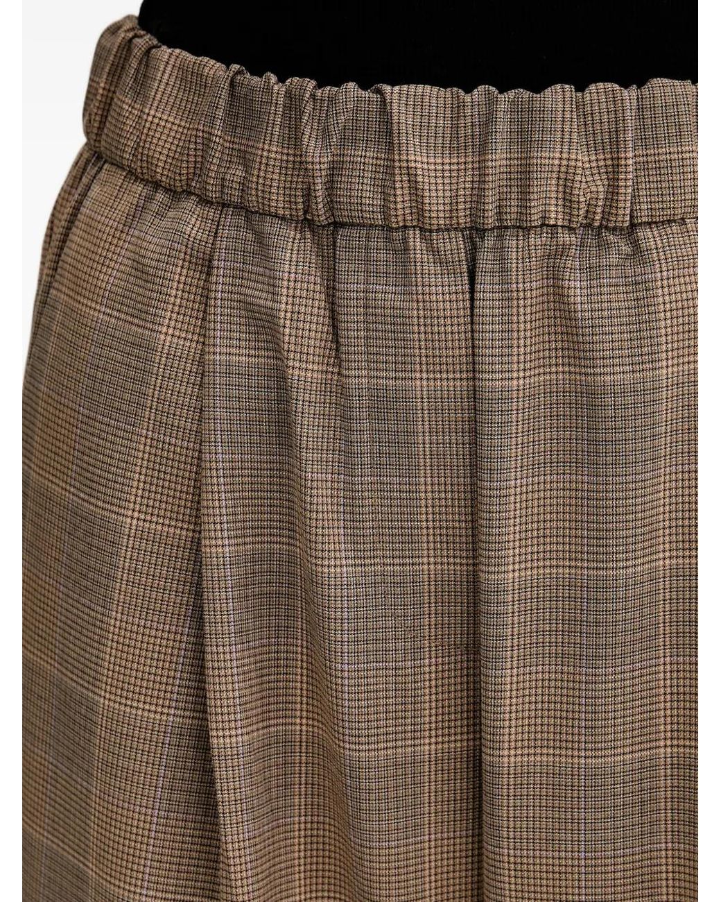 Sisley Natural Elasticated Checked Cropped Trousers