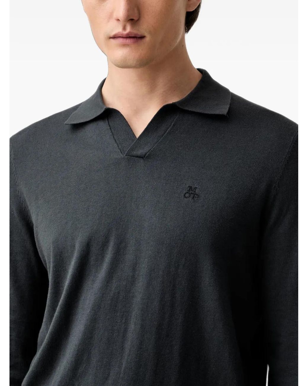 Marc O' Polo Blue Logo-Embroidered Polo-Collar Sweater for men