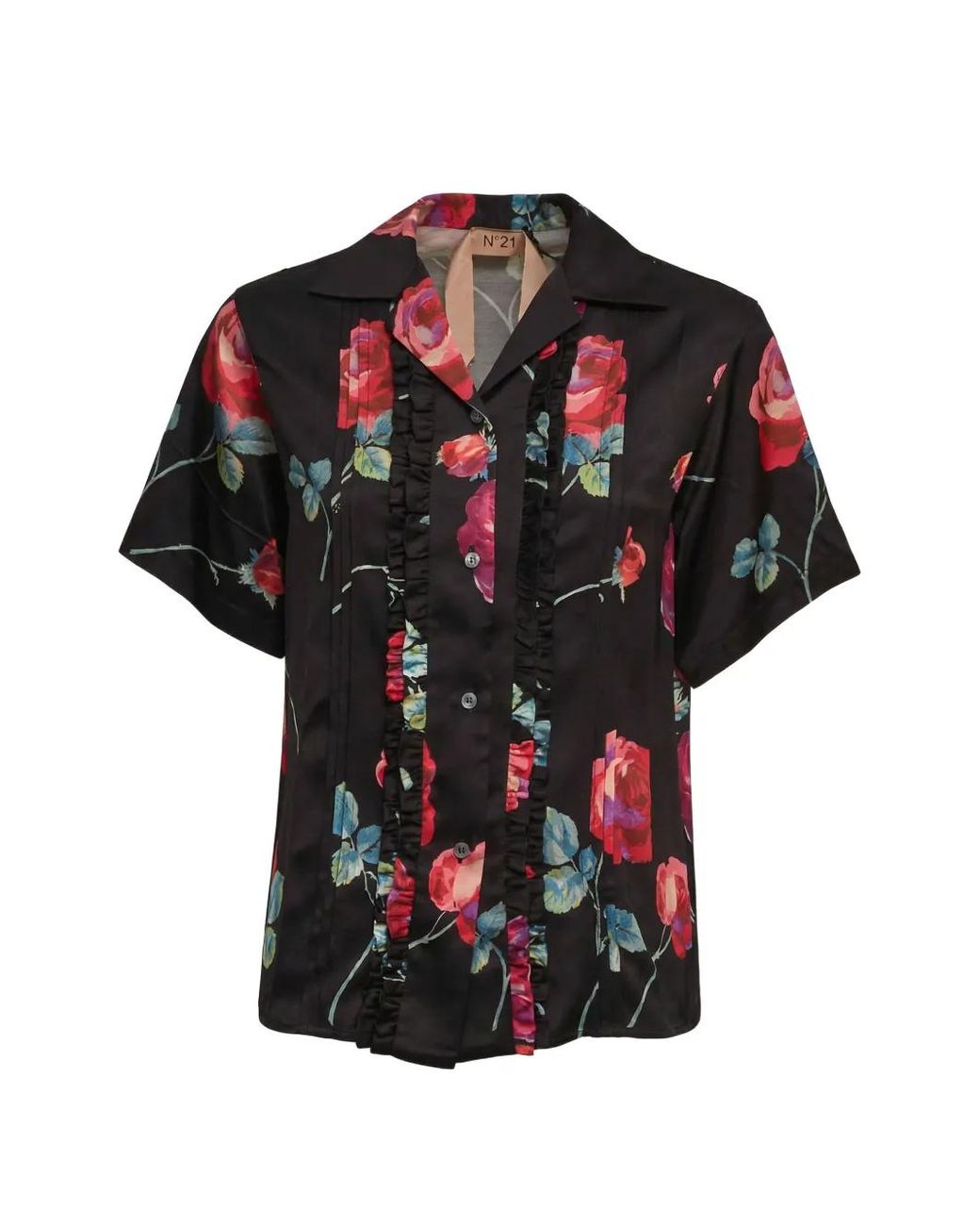 N°21 Black Ruffled Floral Shirt