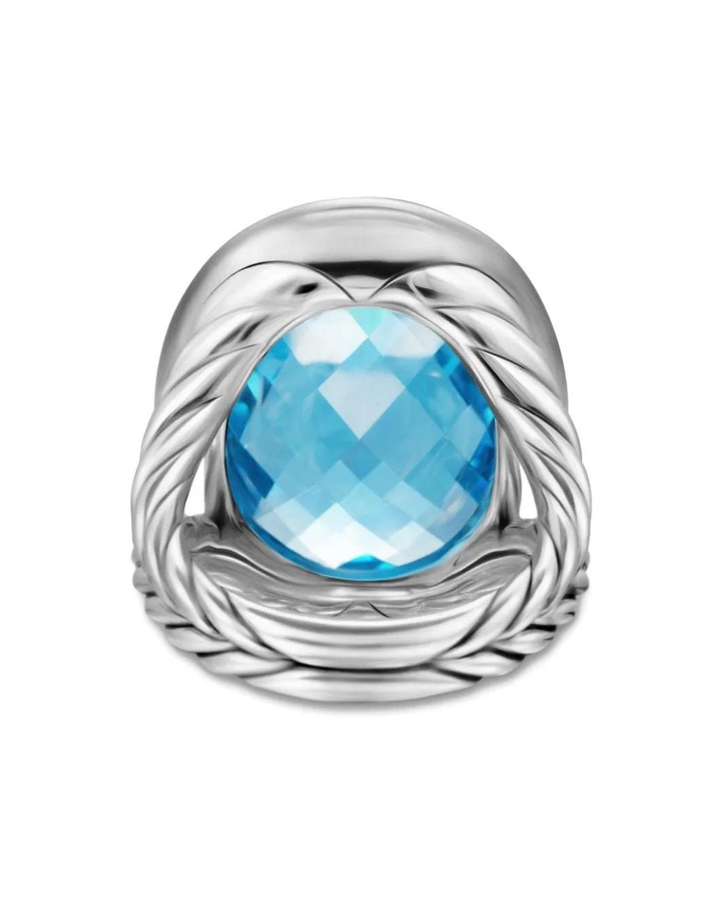 David Yurman Blue Sterling Albion Oval Topaz And Diamond Ring (21Mm)