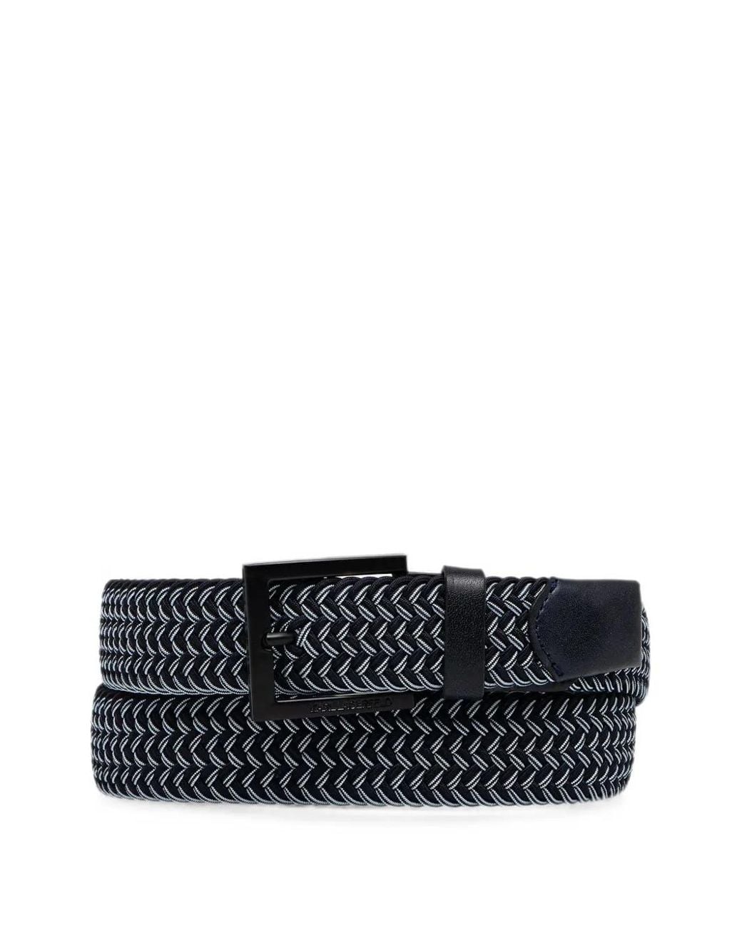 Karl Lagerfeld Black Woven Leather-Trim Belt for men