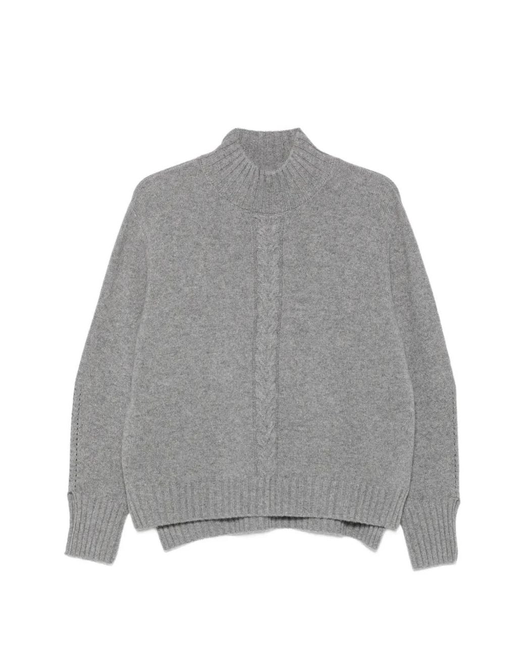 SOLOCASCMIR Gray Cable-Knit Mock-Neck Sweater