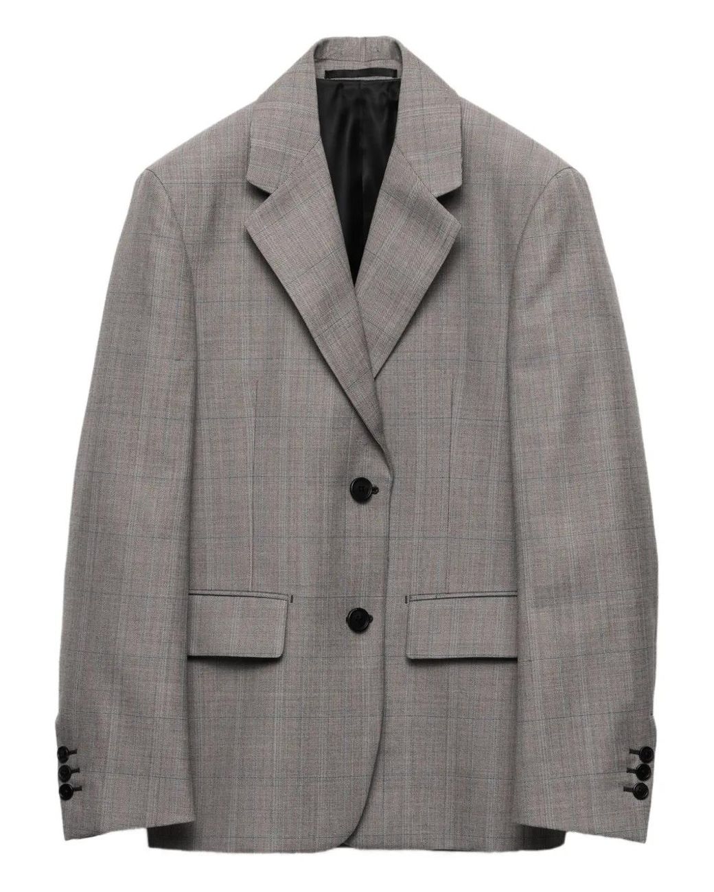 Prada Gray Checked Notched-Lapel Blazer
