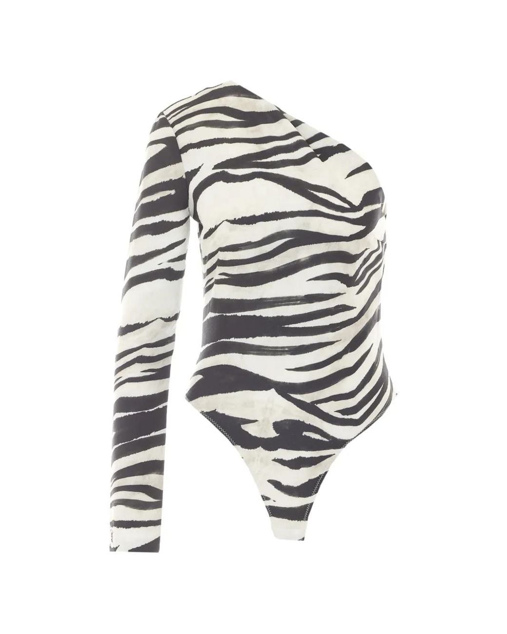 Patrizia Pepe White Zebra-Print One-Shoulder Bodysuit
