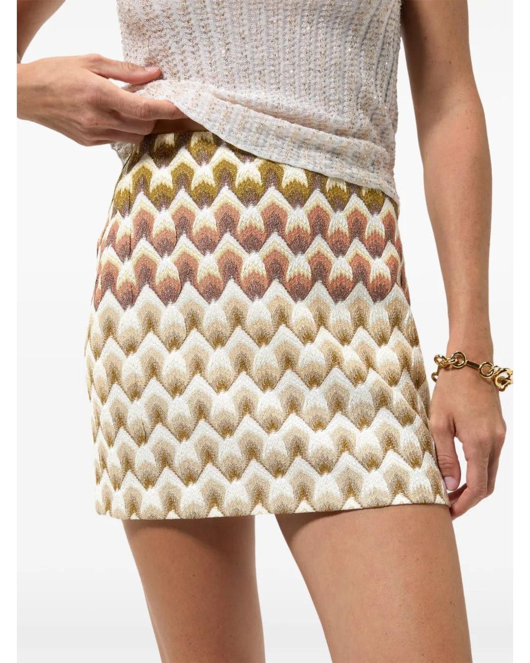 Missoni Natural Zig Zag-Knit Metallic Skirt