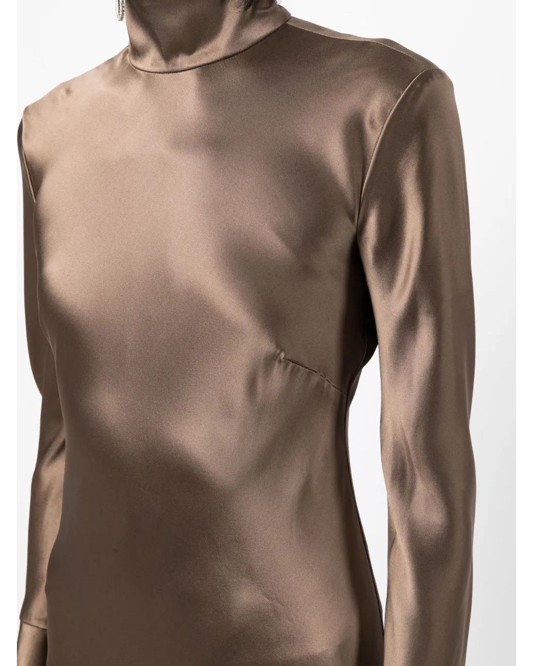 Michelle Mason Natural Open-Back Long-Sleeve Gown Dress