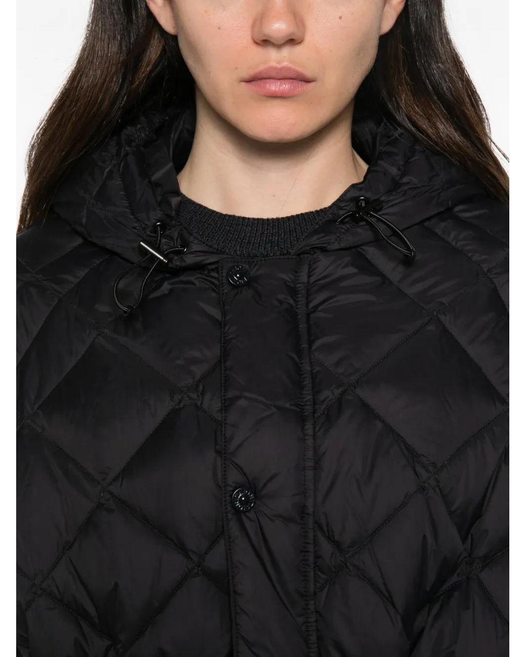 Taion Black Quilted Hooded Coat