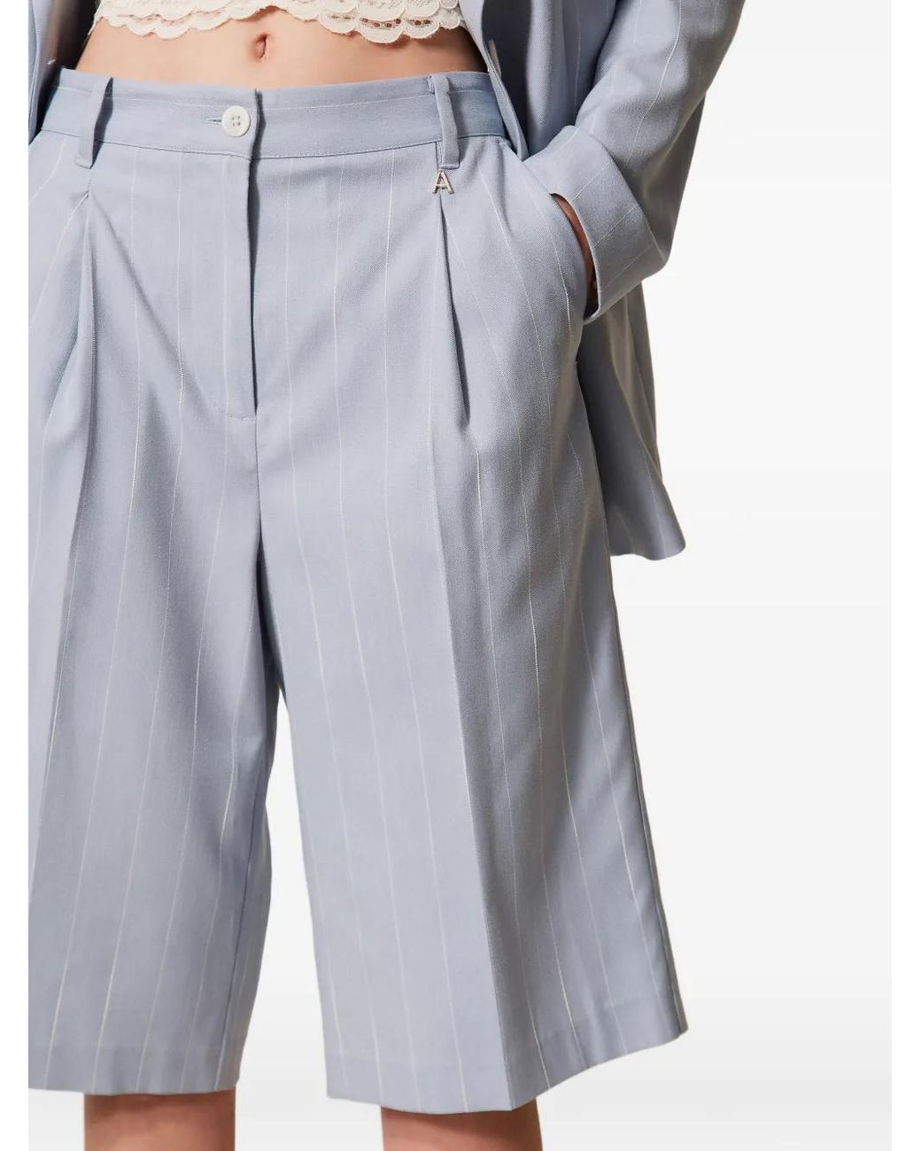 Twinset Blue Pinstripe Bermuda Shorts With Pockets