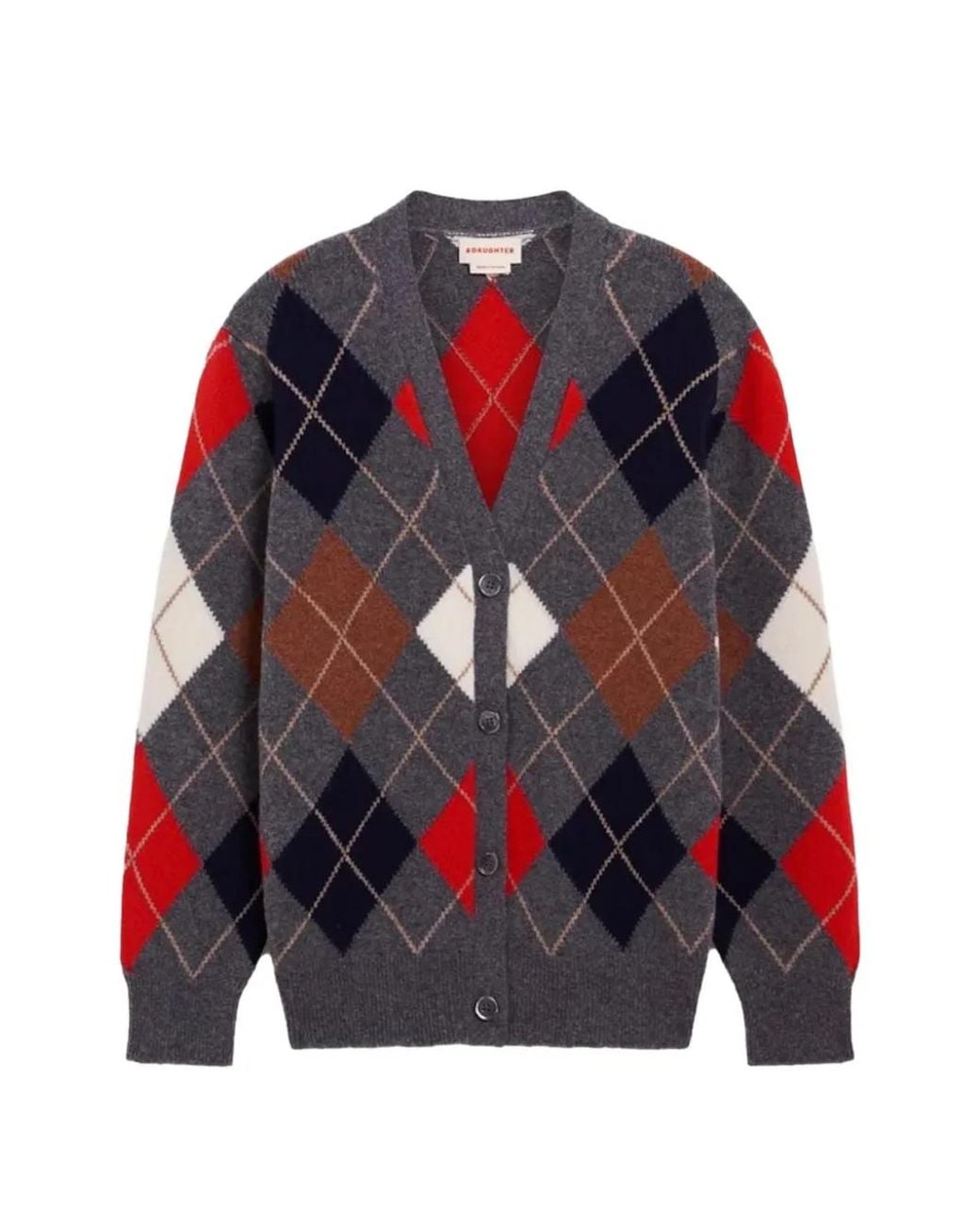 &Daughter Red Ava Argyle-Pattern Cardigan