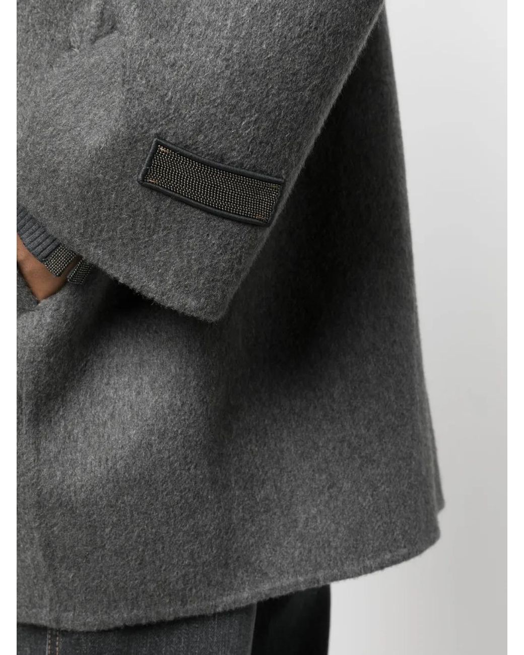 Brunello Cucinelli Gray Cashmere Monili Pea Coat
