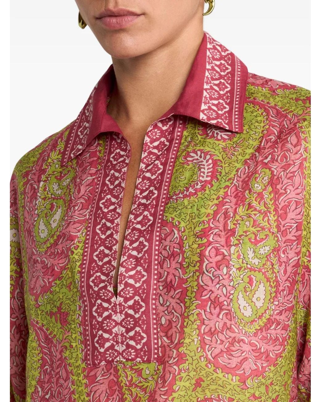 Etro Red Paisley V-Neck Mini Dress