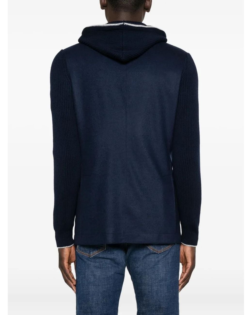 Eleventy Blue Ribbed Hooded Jacket for men