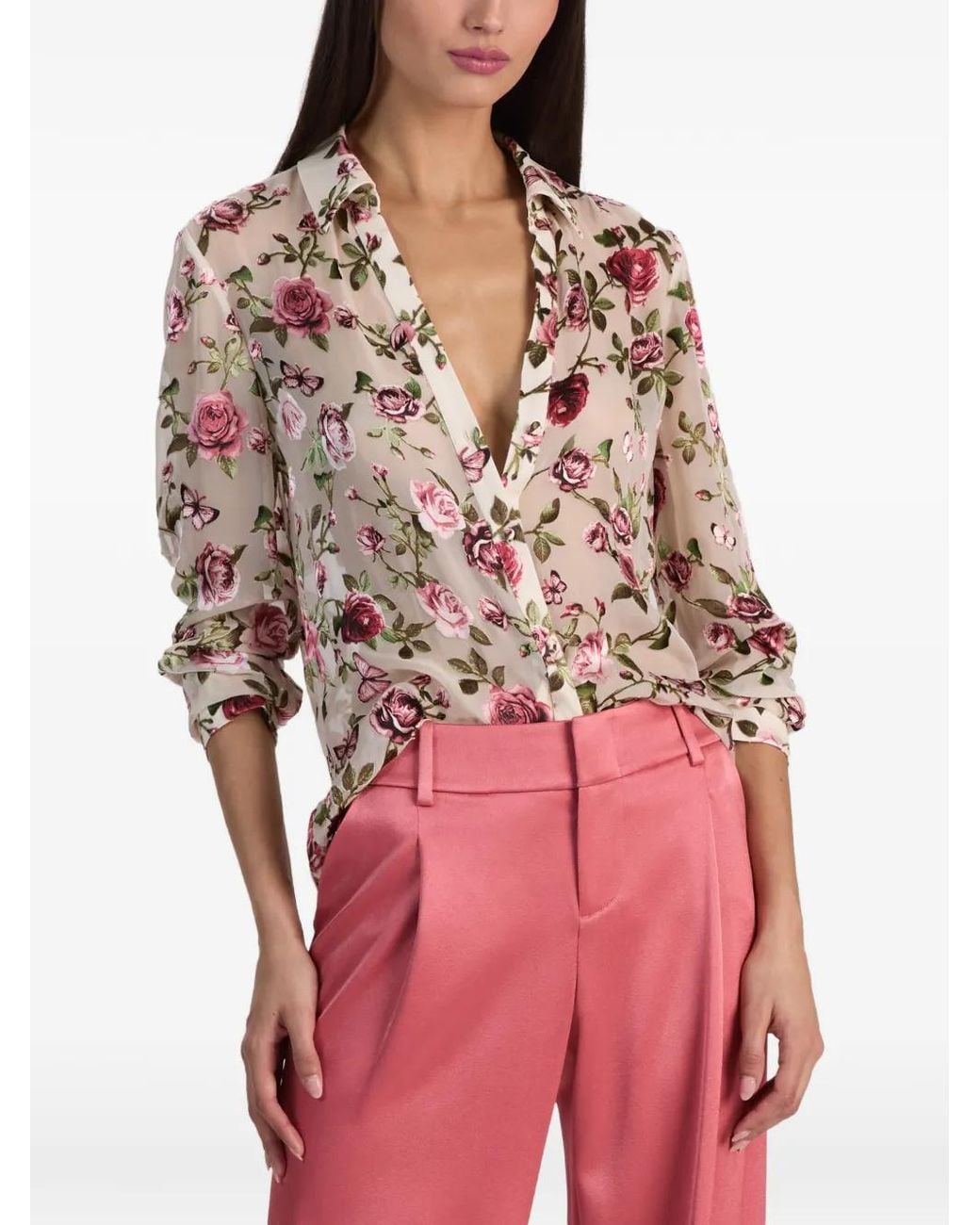Alice + Olivia White Eloise Floral-Pattern Shirt