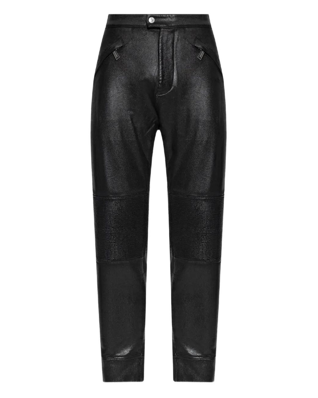 DSquared² Black Tapered Waxed Trousers for men