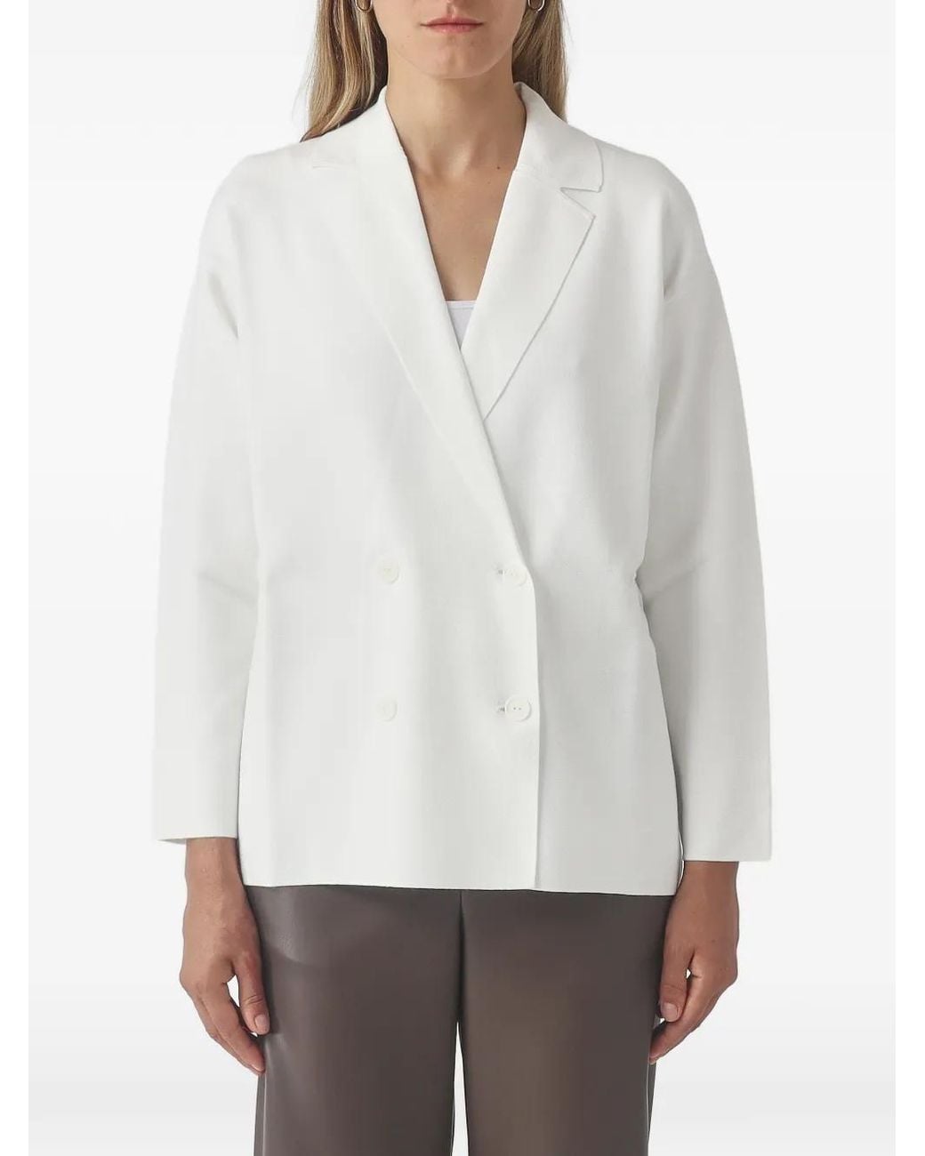 Max Mara White Double-Breasted Notched-Lapels Jacket
