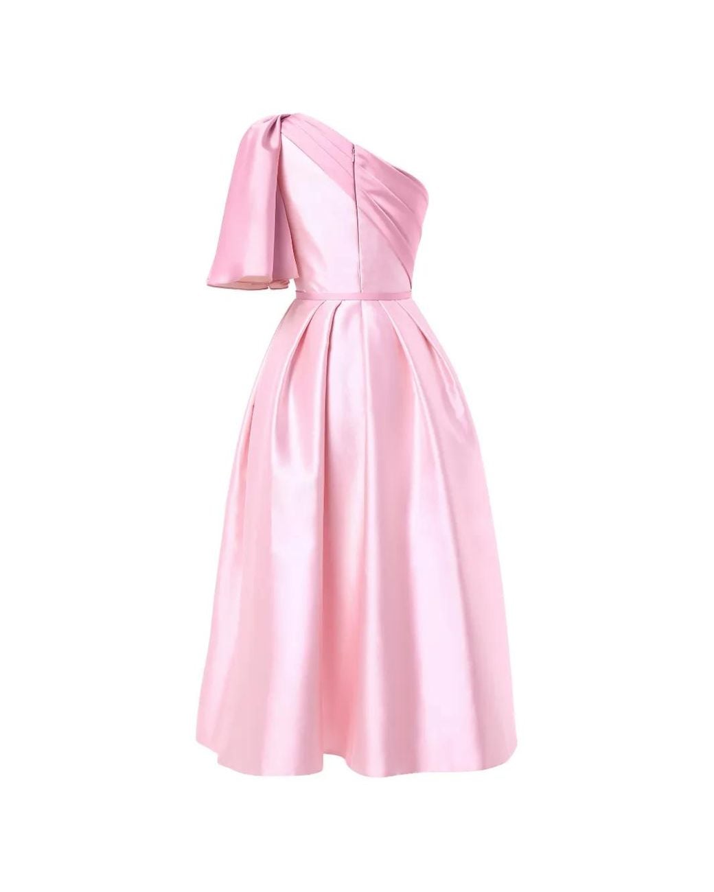 Rami Al Ali Pink Draped Asymmetrical-Top Pleated Midi Dress