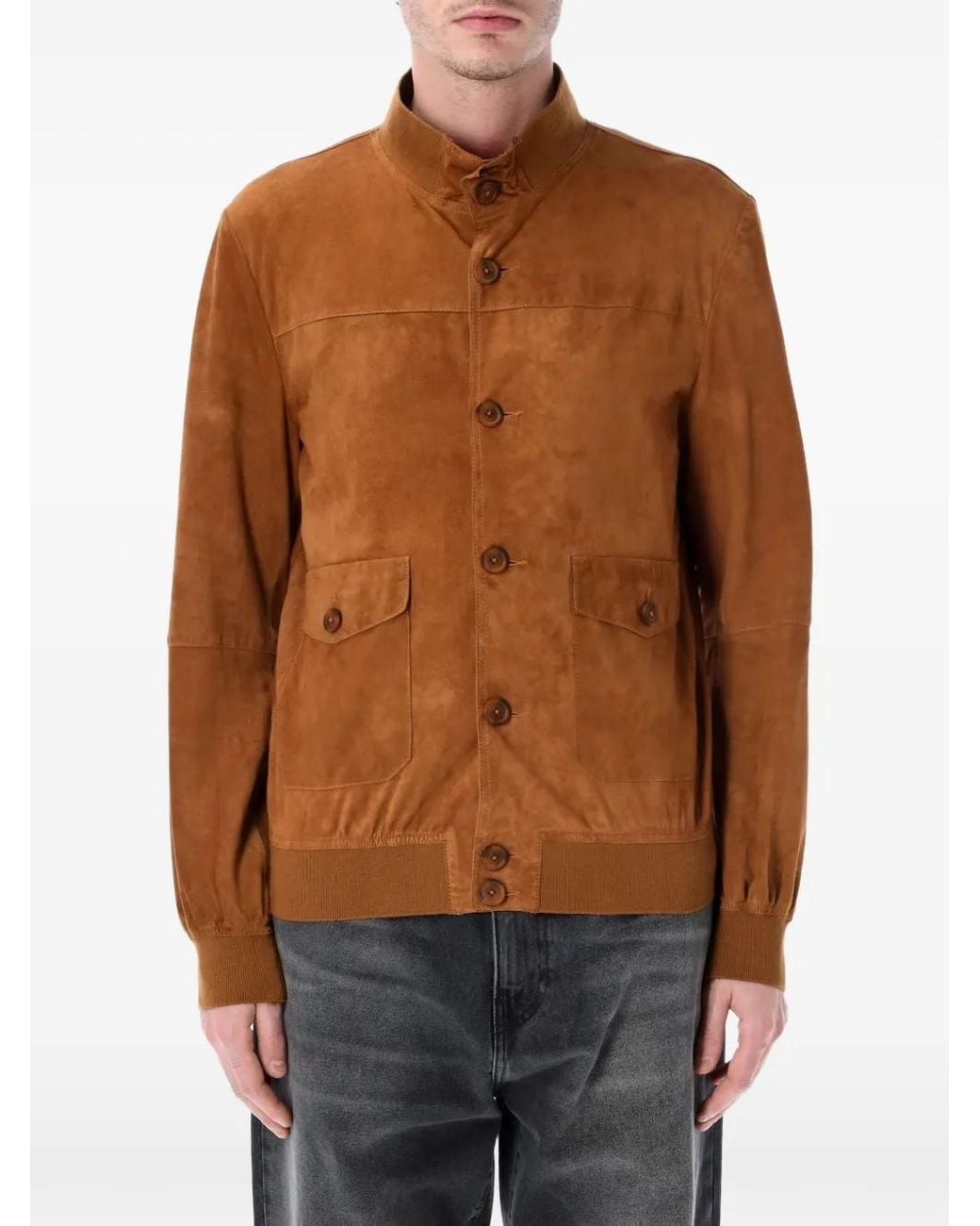 SWD by S.w.o.r.d. Brown Button-Up Suede Jacket for men