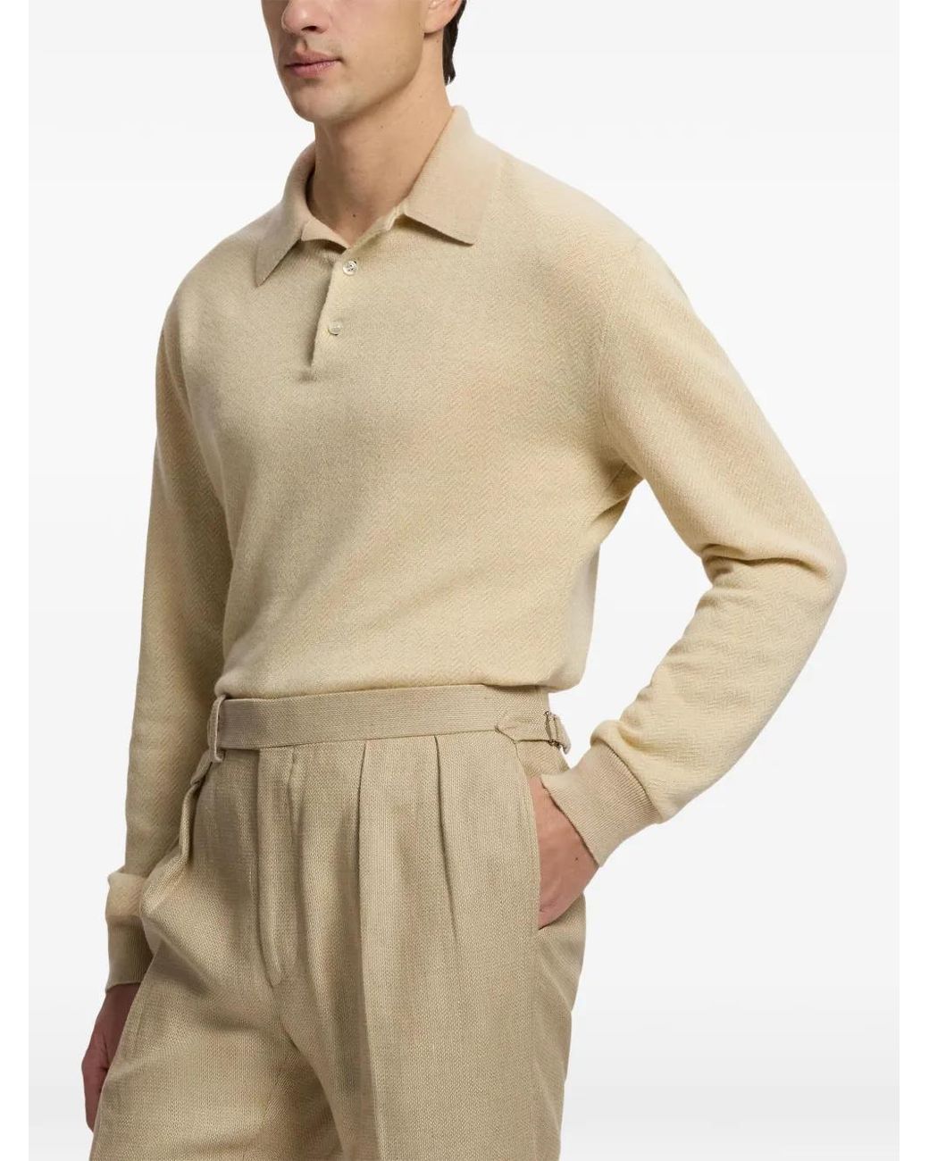 Ralph Lauren White Herringbone-Jacquard Polo Sweater for men