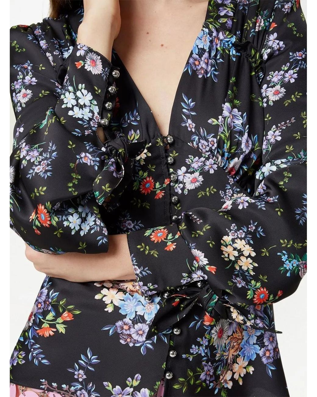 Rabanne Black Floral-Print Silk Shirt