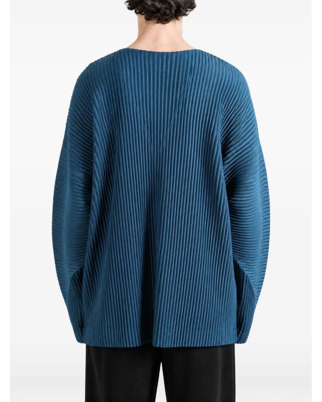 Homme Plissé Issey Miyake Blue Plissé-Effect V-Neck Cardigan for men