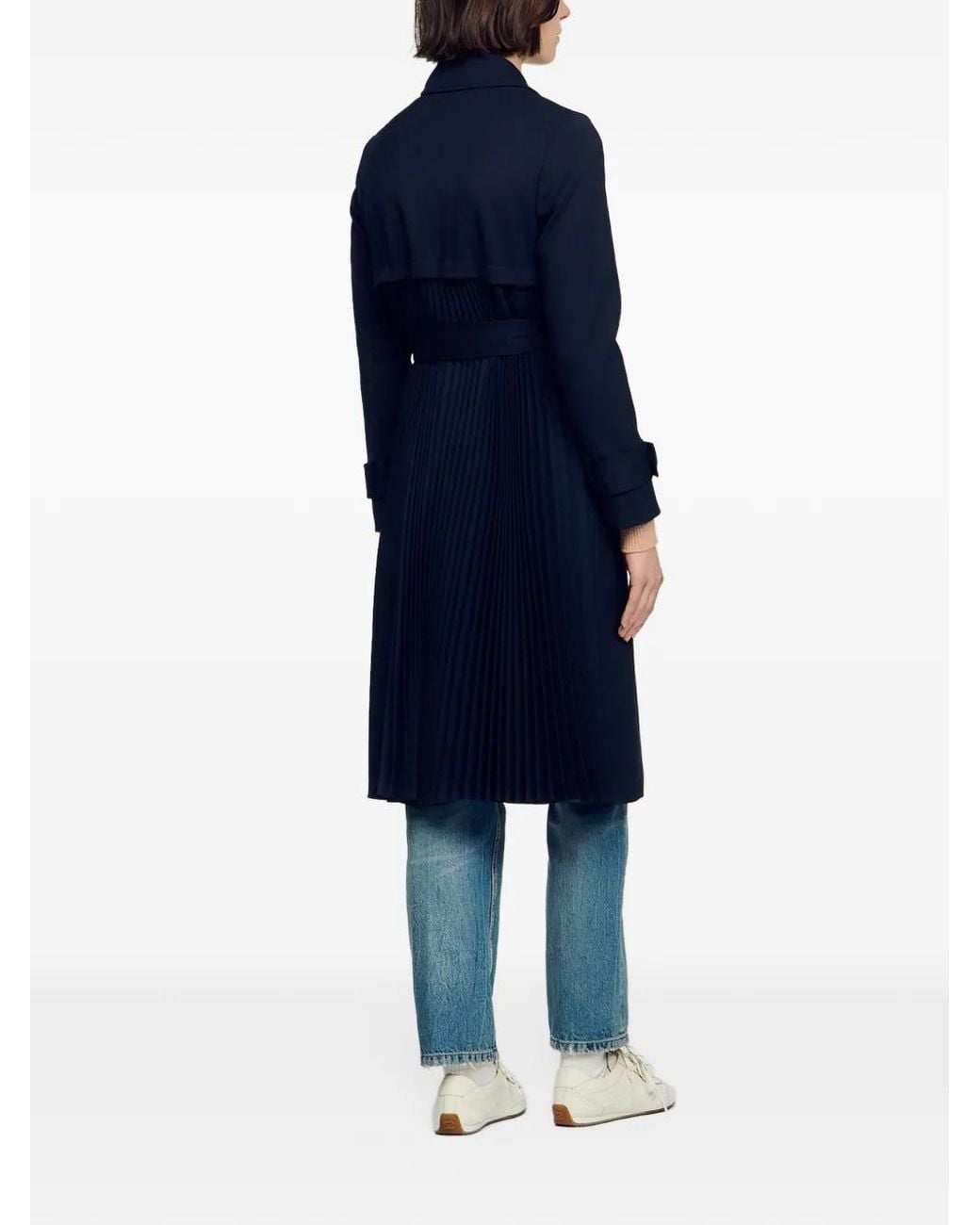 Sandro Blue Trench Coat With Pleated Inset