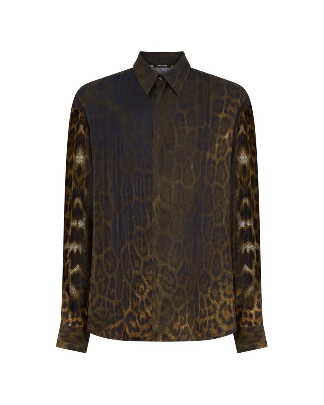 Roberto Cavalli Black Leopard-Print Long-Sleeve Shirt for men